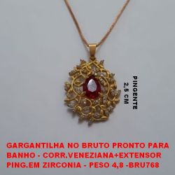 GARGANTILHA NO BRUTO PRONTO PARA  BANHO - CORR.VENEZIANA+EXTENSOR PING.EM ZIRCONIA - PESO 4,8 -BRU768