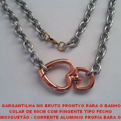 GARGANTILHA NO BRUTO PRONTYO PARA O BANHO COLAR DE 50CM COM PINGENTE TIPO FECHO  MOSQUETON -CORRENTE ALUMINIO PROPIA BARA O  BANHO CADEADO CURTO (A07) BRU157