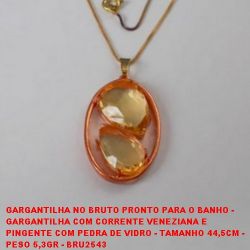 GARGANTILHA NO BRUTO PRONTO PARA O BANHO -  GARGANTILHA COM CORRENTE VENEZIANA E  PINGENTE COM PEDRA DE VIDRO - TAMANHO 44,5CM -  PESO 5,3GR - BRU2543