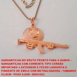 GARGANTILHA NO BRUTO PRONTO PARA O BANHO -  GARGANTILHA COM CORRENTE TIPO CORDÃO  IMPORTADO + EXTENSOR E FECHO LASGOSTA E  PINGENTE DE EMOJI COM METRALHADORA - TAMANHO  52,0CM - PESO 9,6GR - BRU3202