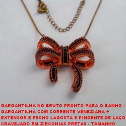 GARGANTILHA NO BRUTO PRONTO PARA O BANHO -  GARGANTILHA COM CORRENTE VENEZIANA +  EXTENSOR E FECHO LAGOSTA E PINGENTE DE LAÇO  CRAVEJADO EM ZIRCONIAS PRETAS - TAMANHO  44,0CM - PESO 12,0GR - BRU1553