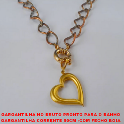 GARGANTILHA NO BRUTO PRONTO PARA O BANHO GARGANTILHA CORRENTE 50CM -COM FECHO BOIA GRANDE - PINGENTE DE CORAÇÃO 3CM - CORRENTE LARGURA 1CM - PESO 39,0GR  -BRU1655