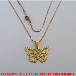 GARGANTILHA  NO BRUTO PRONTO PARA O BANHO (581)COMCORRENTE IMPORTADA (L11) DE 45CM+EXTENSOR PINGENTE DE BORBOLETA VASADA DE 25MM - PESO 2,9GR BRU2959