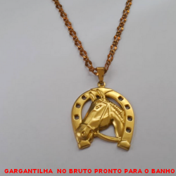 GARGANTILHA  NO BRUTO PRONTO PARA O BANHO COMCORRENTE IMPORTADA DE '' 60CM '' COM PINGENTE DE CAVALO E FERRADURA  - 12,2GR - PINGENTE DE 35MM BRU2910