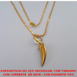 GARGANTILHA NO BRUTO PRONTO PARA O BANHO COM TAMANHO COM CORRENTE  DE 50CM - COM PINGENTE TIPO PIMENTA  - CORRENTE IMPORTADA - PESO 5,8GR -  BRU0559