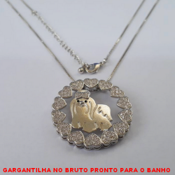 GARGANTILHA NO BRUTO PRONTO PARA O BANHO COM CORRENTE VENESIANA DE 45CM COM FECHO LAGOSTA - PINGENTE TODO CRAVEJADO EM MICRO ZIRCONIA - 3CM - PESO TORAL 10GR - BRU3839