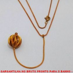 GARGANTILHA NO BRUTO PRONTO PARA O BANHO -  GARGANTILHA COM CORRENTE RABO DE RATO E  PINGENTE DE BOLA DIAMANTADA E VAZADA DE  14MM - TAMANHO:60,0CM - PESO:7,1GR - BRU3985