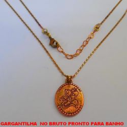 GARGANTILHA  NO BRUTO PRONTO PARA BANHO  CORRENTE IMPORTADA  - 40CM + EXTENSOR COM PINGENTE DE SAO JORGE 21X16MM OVAL COM FECHO LAGOSTA - PESO 4,4GR - BRU0716