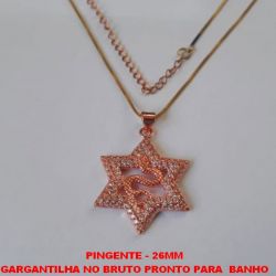 GARGANTILHA NO BRUTO PRONTO PARA  BANHO COM CORRENTE VENEZIANA DE 45CM + EXTENSOR  PINGENTE SERPENTE E ESTRELA TODO CRAVEJADO EM MICRO ZIRCONIAS PESO 7,3GR - TAMANHO 26MM - BRU1805