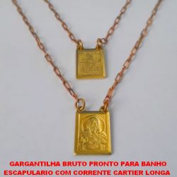 GARGANTILHA BRUTO PRONTO PARA BANHO ESCAPULARIO COM CORRENTE CARTIER LONGA  (2496) PESO TOTAL 3,4GR -  ESCAPULÁRIO 10MM  1 S.C. JESUS 1 LADO C/ ORAÇ ESTAMP( O SENHOR É MEU PASTOR BRU2408
