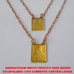 GARGANTILHA BRUTO PRONTO PARA BANHO ESCAPULARIO COM CORRENTE CARTIER (1352) ESCAPULARIO LADO S.C. JESUS 1 LADO  ORAÇÃO 15X10MM - BRU3389