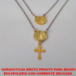 GARGANTILHA BRUTO PRONTO PARA BANHO ESCAPULARIO COM CORRENTE DELICADA  (1530)REDONDO 12MM C/ SÃO BENTO PESO TOTAL 3,9GR - BRU1530