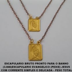 ESCAPULARIO BRUTO PRONTO PARA O BANHO (3.846)ESCAPULARIO EVANGELICO (PEIXE) JESUS COM CORRENTE SIMPLES E DELICADA -(PLACA 17X11MM)PESO TOTAL 3,3GR - BRU0487