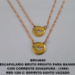 ESCAPULARIO BRUTO PRONTO PARA BANHO  COM CORRENTE SINGAPURA - (1986) RED 12M C/ ESPIRITO SANTO VAZADO PESO 3.2GR - BRU4680