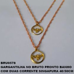 GARGANTILHA NO BRUTO PRONTO PARA BANHO  COM DUAS CORRENTE SINGAPURA 40/50CM COM FECHO LAGOSTA +EXTENSOR (1989) REDONDO 12M VAZ C/ ESPIRITO SANTO -  PESO TOTAL 3.8GR - BRU0578