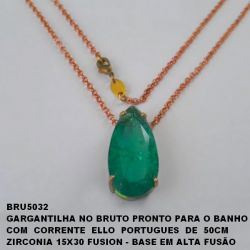 GARGANTILHA NO BRUTO PRONTO PARA O BANHO COM  CORRENTE  ELLO  PORTUGUES  DE  50CM ZIRCONIA 15X30 FUSION - BASE EM ALTA FUSÃO (PESO TOTAL 11GR)BRU5032