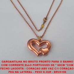 GARGANTILHA NO BRUTO PRONTO PARA O BANHO COM CORRENTE ELLO PORTUGUES DE '' 60CM ''COM FECHO LAGOSTA  - CORAÇAO ABS VAZ C/ 1 CORAÇAO  PEQ NA LATERAL - PESO 8.3GR - BRU5196
