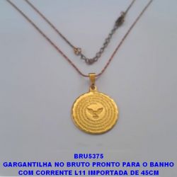 GARGANTILHA NO BRUTO PRONTO PARA O BANHO COM CORRENTE L11 IMPORTADA DE 45CM (2630) PINGENTE REDONDO 20MM C/ ORAÇÃO PAI NOSSO ESPIRITO SANTO PESO TOTAL 3.5GR - BRU5375