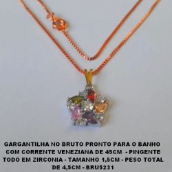 GARGANTILHA NO BRUTO PRONTO PARA O BANHO  COM CORRENTE VENEZIANA DE 45CM  - PINGENTE TODO EM ZIRCONIA - TAMANHO 1,5CM - PESO TOTAL DE 4,5CM - BRU5231