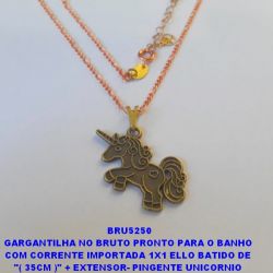 GARGANTILHA NO BRUTO PRONTO PARA O BANHO  COM CORRENTE IMPORTADA 1X1 ELLO BATIDO DE  ''( 35CM )'' + EXTENSOR- PINGENTE UNICORNIO  34X18MM - ALTA FUSÃO PESO TOTAL 5.5GR - BRU5250