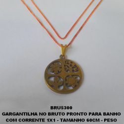 GARGANTILHA NO BRUTO PRONTO PARA BANHO COM CORRENTE 1X1 - TAMANHO 50CM - PESO TOTAL 6.6GR - PINGENTE DE 2,5CM - AMULETO DA FELICIDADE (EM ALTA FUSÃO)BRU5300