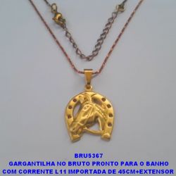 GARGANTILHA NO BRUTO PRONTO PARA O BANHO COM CORRENTE L11 IMPORTADA DE 45CM+EXTENSOR  PINGENTE CAVALO C/ FERRADURA 18MM (2508) PESO TOTAL 3.0GR - BRU5367