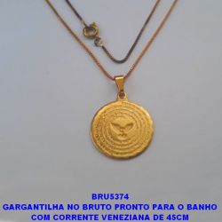 GARGANTILHA NO BRUTO PRONTO PARA O BANHO COM CORRENTE VENEZIANA DE 45CM (2630) PINGENTE REDONDO 20MM C/ ORAÇÃO PAI NOSSO ESPIRITO SANTO PESO TOTAL 3.5GR - BRU5374