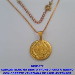 GARGANTILHA NO BRUTO PRONTO PARA O BANHO COM CORRETE VENEZIANA DE 45CM+EXTENSOR (4042) REDONDO 15MM C/ SÃO BENTO PESO TOTAL 3.4GR - BRU5377