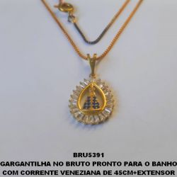 GARGANTILHA NO BRUTO PRONTO PARA O BANHO COM CORRENTE VENEZIANA DE 45CM+EXTENSOR PINGENTE DE 14MM - TODO CRAVEJADO (ALTA FUSÃO) MICRO ZIRCONIAS - NOSSA SENHORA APARECIDA PESO TOTAL 3.3GR - BRU5391