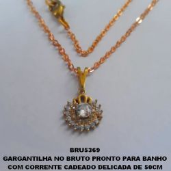 GARGANTILHA NO BRUTO PRONTO PARA BANHO COM CORRENTE CADEADO DELICADA DE 50CM PINGENTE 10MM TODO CRAVEJADO EM MICRO  ZIRCONIA CRISTAL - PESO 2.5GR - BRU5369