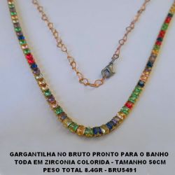 GARGANTILHA NO BRUTO PRONTO PARA O BANHO  TODA EM ZIRCONIA COLORIDA - TAMANHO 50CM PESO TOTAL 8.4GR - BRU5491