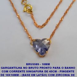 GARGANTILHA NO BRUTO PRONTO PARA O BANHO COM CORRENTE SINGAPURA DE 45CM - PINGENTE DE 10X10MM - (BASE EM LATÃO) COM ZIRCONIA DE  CORAÇÃO - PESO 2.5GR - BRU5589