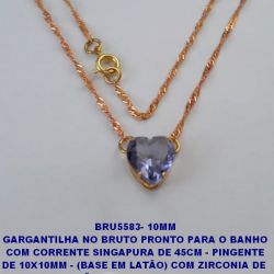GARGANTILHA NO BRUTO PRONTO PARA O BANHO COM CORRENTE SINGAPURA DE 45CM - PINGENTE DE 10X10MM - (BASE EM LATÃO) COM ZIRCONIA DE  CORAÇÃO - PESO 2.5GR - BRU5583