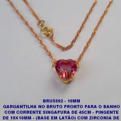 GARGANTILHA NO BRUTO PRONTO PARA O BANHO COM CORRENTE SINGAPURA DE 45CM - PINGENTE DE 10X10MM - (BASE EM LATÃO) COM ZIRCONIA DE  CORAÇÃO - PESO 2.5GR - BRU5592