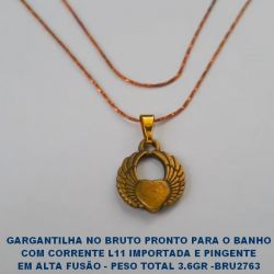 GARGANTILHA NO BRUTO PRONTO PARA O BANHO COM CORRENTE L11 IMPORTADA E PINGENTE EM ALTA FUSÃO - PESO TOTAL 3.6GR -BRU2763