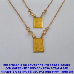 ESCAPULARIO NO BRUTO PRONTO PARA O BANHO  COM CORRENTE CADEADO - PESO TOTAL 4.9GR  PINGENTE(O SENHOR É MEU PASTOR) 14MM - BRU5689