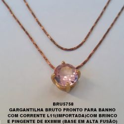 GARGANTILHA BRUTO PRONTO PARA BANHO  COM CORRENTE L11(IMPORTADA)COM BRINCO  E PINGENTE DE 8X8MM (BASE EM ALTA FUSÃO)  COM PEDRA DE ZIRCONIAS - PESO TOTAL 2,8GR BRU5758