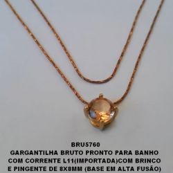 GARGANTILHA BRUTO PRONTO PARA BANHO  COM CORRENTE L11(IMPORTADA)COM BRINCO  E PINGENTE DE 8X8MM (BASE EM ALTA FUSÃO)  COM PEDRA DE ZIRCONIAS - PESO TOTAL 2,8GR BRU5760