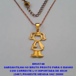 GARGANTILHA NO BRUTO PRONTO PARA O BANHO COM CORRENTE L11 IMPORTADA DE 45CM (2467) PINGENTE MENINA VAZ 20MM PESO TOTAL 2.7GR - BRU5748