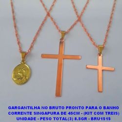 GARGANTILHA NO BRUTO PRONTO PARA O BANHO CORRENTE SINGAPURA DE 45CM - (KIT COM TREIS) UNIDADE - PESO TOTAL(3) 8.5GR - BRU1515