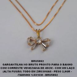 GARGANTILHA NO BRUTO PRONTO PARA O BANHO COM CORRENTE VENEZIANA DE 45CM - COM UM LAÇO (ALTA FUSÃO) TODO EM ZIRCONIAS - PESO 2,9GR -  -TAMNHO 1.5X1CM - BRU5862