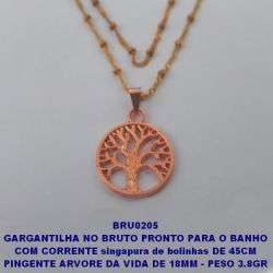 GARGANTILHA NO BRUTO PRONTO PARA O BANHO COM CORRENTE singapura de bolinhas DE 45CM PINGENTE ARVORE DA VIDA DE 18MM - PESO 3.8GR BRU0205