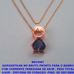 GARGANTILHA NO BRUTO PRONTO PARA O BANHO COM CORRENTE VENEZIANA DE 45CM - PESO TOTAL 4.6GR - ZIRCONIA DE CORAÇÃO -PING. DE 20X12MM(MENINO) BRU5907