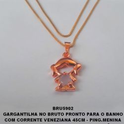 GARGANTILHA NO BRUTO PRONTO PARA O BANHO COM CORRENTE VENEZIANA 45CM - PING.MENINA TAMANHO 20X15MM - ZIRCONIA DE CORAÇÃO  -  PESO TOTAL 3,5GR - BRU5902