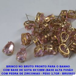 BRINCO NO BRUTO PRONTO PARA O BANHO COM BASE DE GOTA 8X12MM (BASE ALTA FUSÃO COM PEDRA DE ZIRCONIAS - PESO 3,7GR - BRU5922