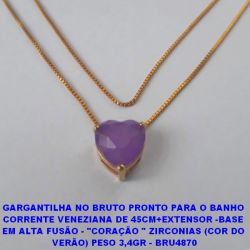 GARGANTILHA NO BRUTO PRONTO PARA O BANHO(CX97)  CORRENTE VENEZIANA DE 45CM+EXTENSOR -BASE  EM ALTA FUSÃO - ''CORAÇÃO '' ZIRCONIAS (COR DO  VERÃO) PESO 3,4GR - BRU4870