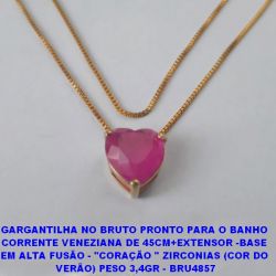 GARGANTILHA NO BRUTO PRONTO PARA O BANHO(CX97)  CORRENTE VENEZIANA DE 45CM+EXTENSOR -BASE  EM ALTA FUSÃO - ''CORAÇÃO '' ZIRCONIAS (COR DO  VERÃO) PESO 3,4GR - BRU4857