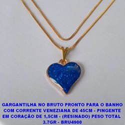 GARGANTILHA NO BRUTO PRONTO PARA O BANHO COM CORRENTE VENEZIANA DE 45CM - PINGENTE EM CORAÇÃO DE 1,5CM - (RESINADO) PESO TOTAL  3.7GR - BRU4900