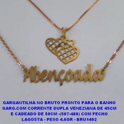 GARGANTILHA NO BRUTO PRONTO PARA O BANHO GARG.COM CORRENTE DUPLA VENEZIANA DE 45CM E CADEADO DE 50CM -(507-488) COM FECHO LAGOSTA - PESO 4.6GR - BRU1492