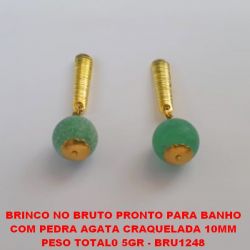 BRINCO NO BRUTO PRONTO PARA BANHO COM PEDRA AGATA  PEDRA NATURAL CRAQUELADA 10MM PESO TOTAL0 5GR - BRU1248